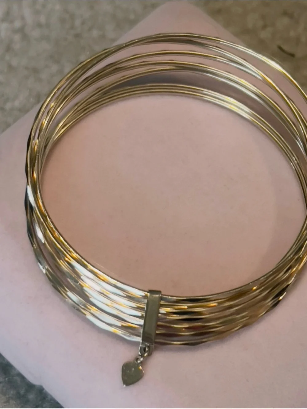 Ra 14k  Solid Yellow Gold 7 Bangle Bracelets with Heart Charm - Gold